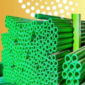 A stack of green ppr pipes