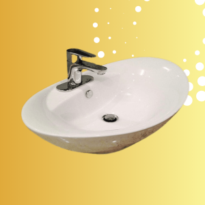 Silvery faucet over white sink