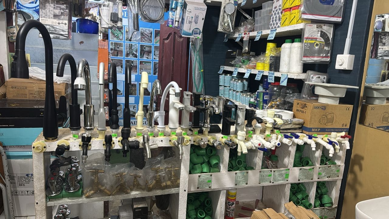 Plumbing Shop full of white pvc bent pipes and sealants